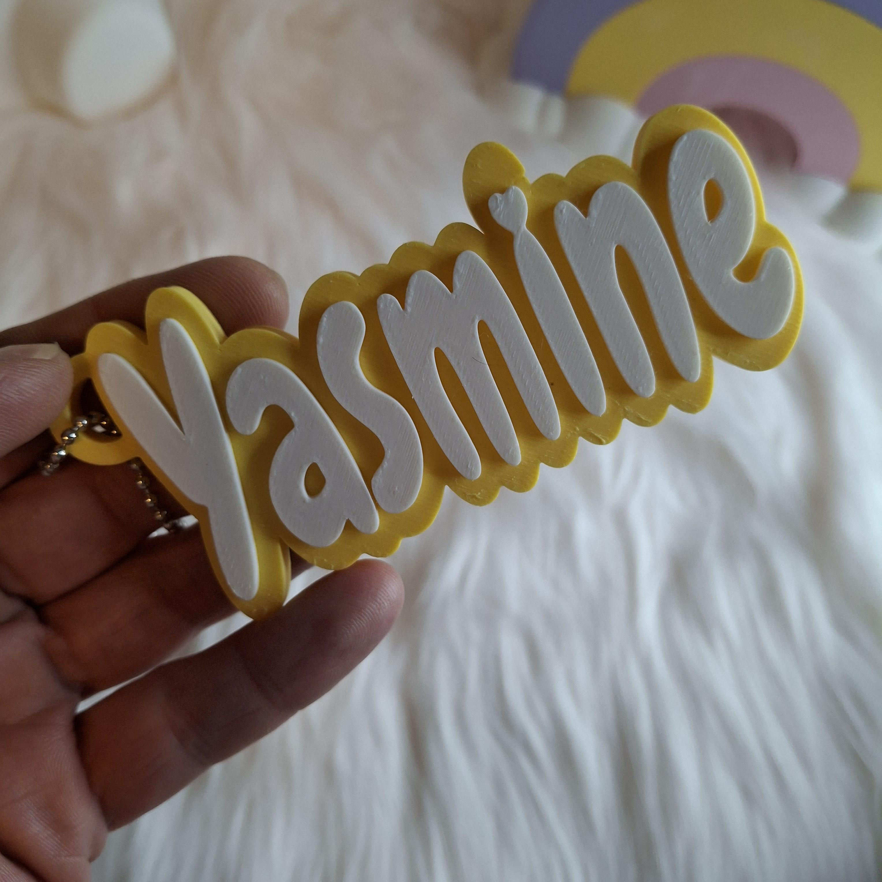 Gepersonaliseerde Naamsleutelhanger – 3D Geprint - Geel met Witte letters